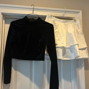 City Studio 2 pc set Black Velvet Long Sleeve Top and White Ruffle Skirt